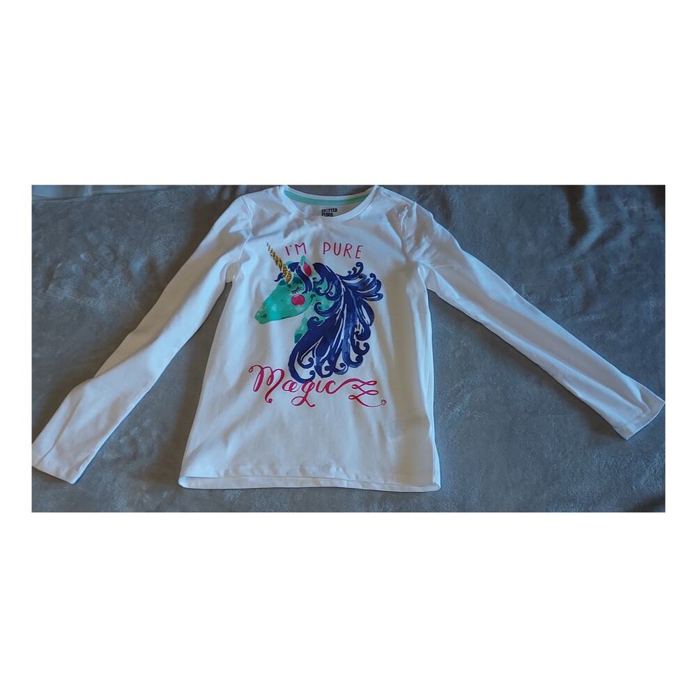 Spotted Zebra Girls Long Sleeve Unicorn Graphic Tee I'm Pure Magic Size Med(8)
